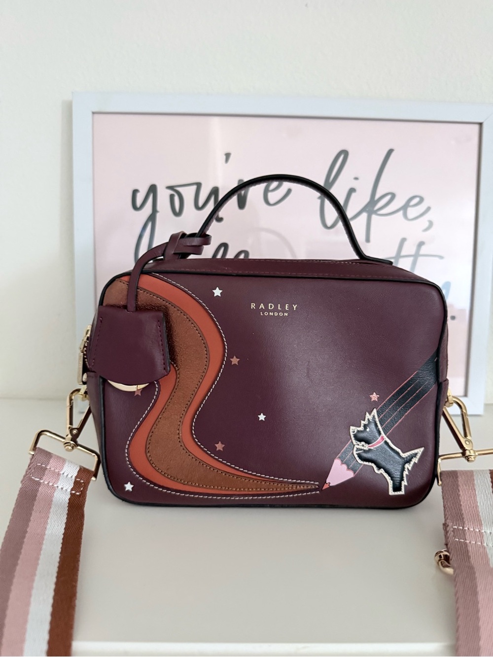 RADLEY LONDON Burgundy Crossbody Bag with Pink, Brown & Black Accents